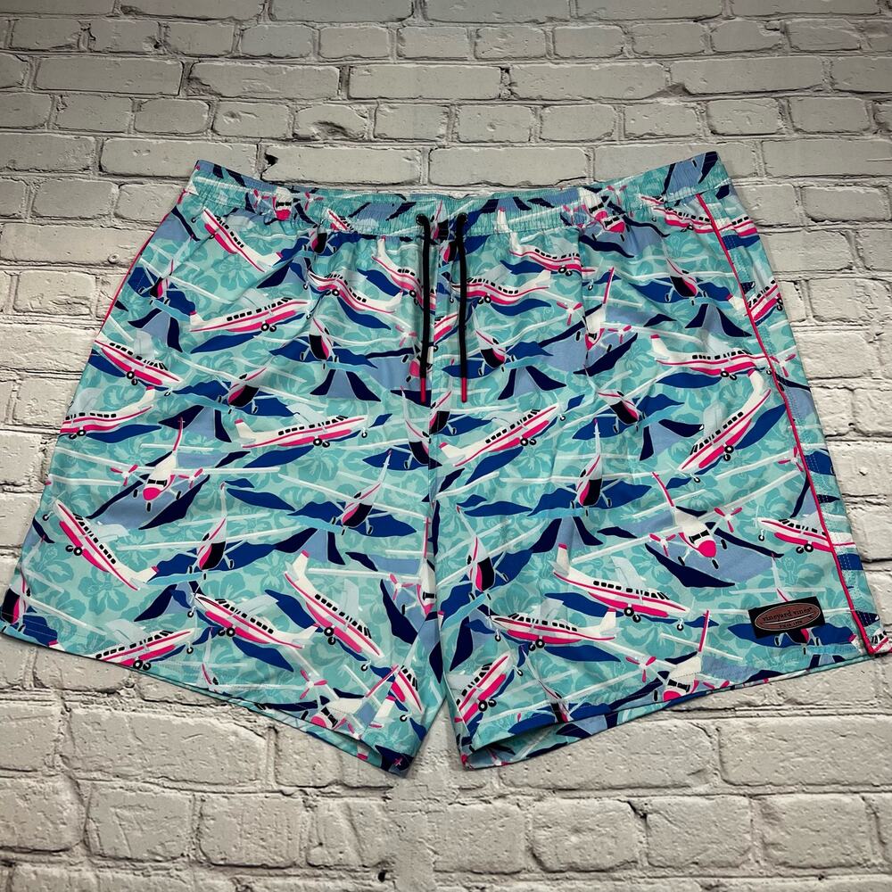 Vineyard Vines Blue and Pink Airplane Swim Trunks